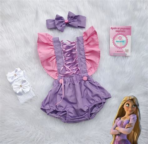 Romper Tematico Mesversario Rapunzel Jardineira Infantil Elo