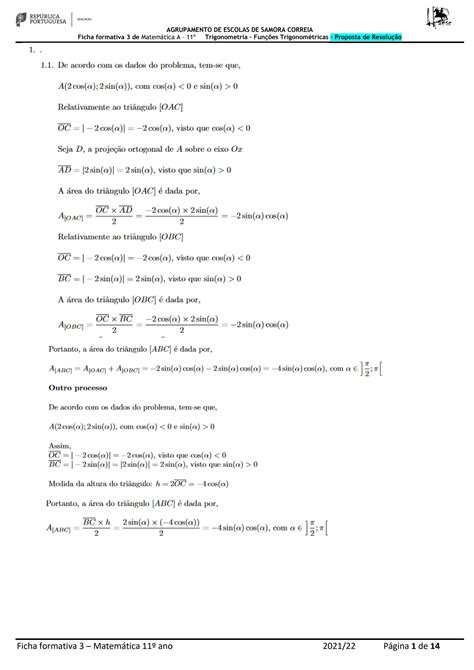 Solution Ficha Formativa Trigonometria Fun Es Trigonom Tricas Corre