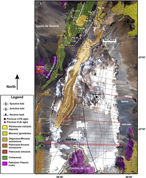 Simpli[ed geological map over a Landsat 8 image of the Salar de Atacama ...