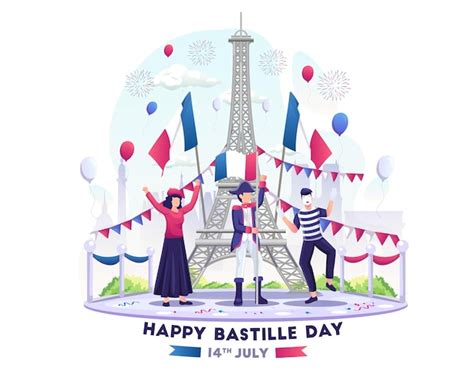 Premium Vector Happy People Celebrate Bastille Day On 14th July