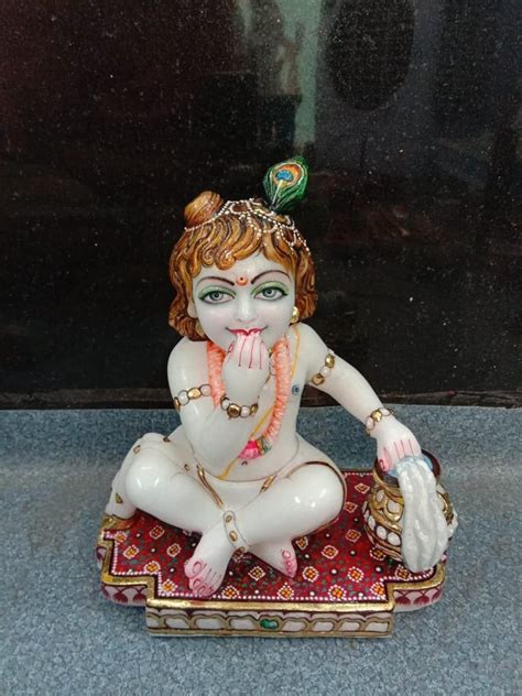 Painted Hindu Marble Laddu Bal Gopal Statue For Worship Size Inch