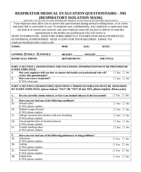 FREE 11 Sample Medical Questionnaire Forms In PDF MS Word Excel