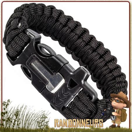 Bracelet Paracorde De Survie Noir Highlander Avec Firesteel Sifflet