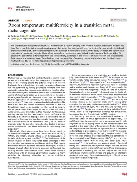 PDF Room Temperature Multiferroicity In A Transition Metal Dichalcogenide