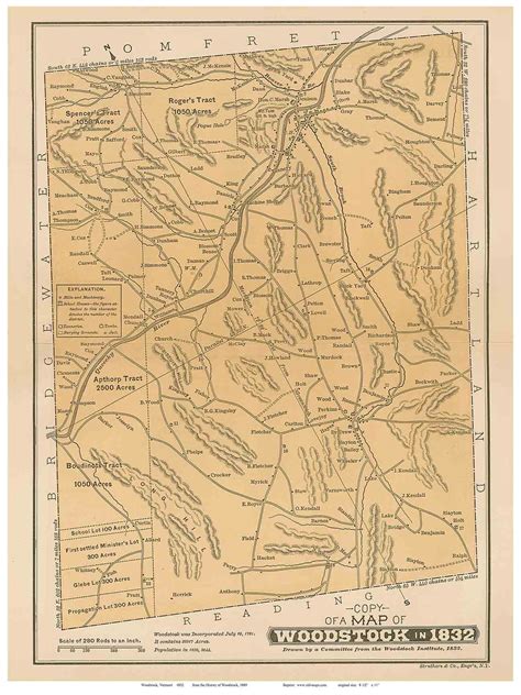 Woodstock 1832 (1889) Woodstock Institute - Old Map Reprint - Vermont Towns Other - OLD MAPS