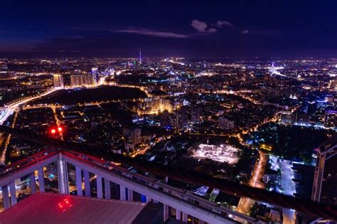 Premium Photo | Aerial view cityscape at night