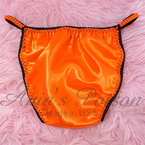 Halloween Satin String Bikini Orange VTG Style Wetlook Women S Sissy Panties EBay