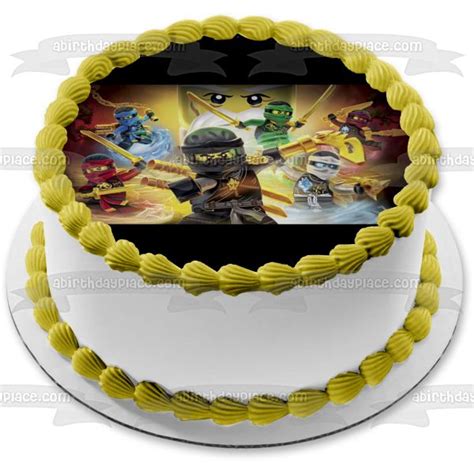 The Lego Movie Edible Cake Topper On A Round White Cake With Yellow Icing