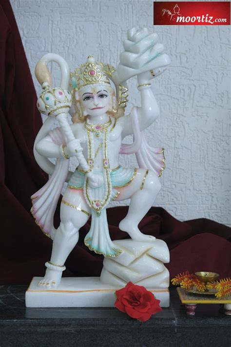 Moortiz Painted 18inch White Marble Hanumanji Statue For Worship At Rs