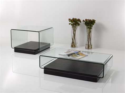 Contemporary Black Oak And Curved Tampered Glass Coffee Table San Diego