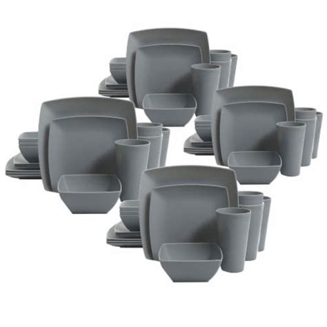 Gibson Home 16pc Square Melamine Dinnerware Plates Bowls And Cups Grey