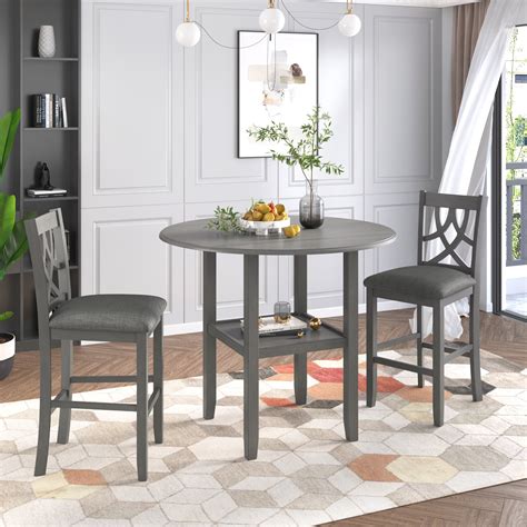 PAPROOS 3 Piece Counter Height Dining Table And Chairs Set Wood Drop