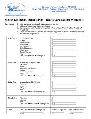 Fillable Online Section 125 Flexible Benefits Plan Health Care Expense