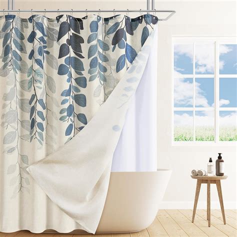 Amazon Smabu Blue Linen Cloth Shower Curtain With Liner Beige