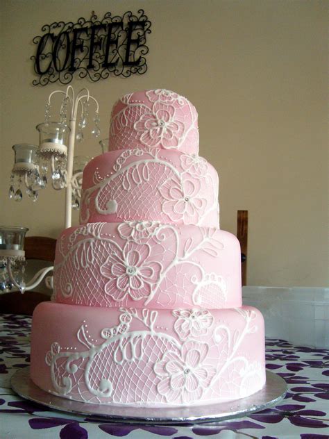 Pink Lace Wedding Cake Sugarveil Lace Design Using The Sugarveil Air