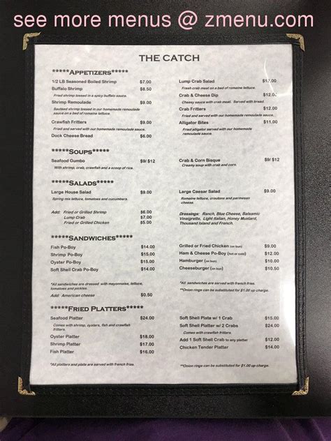 Menu at The Catch Seafood Restaurant, Metairie, Cleary Ave