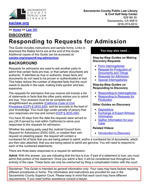 Responding To Requests For Admission This Guide Includes Instructions