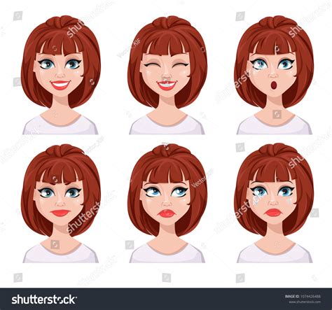 Face Expressions Woman Brown Hair Different Stock Vector Royalty Free