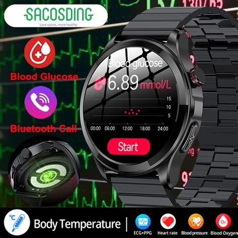 Nowy ekg PPG Smartwatch męski nieinwazyjny glukozy we krwi Smart