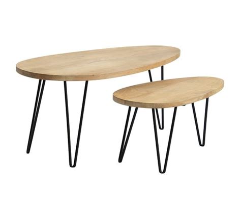 Tables Basses Gigognes Bois Clair Manguier Massif Et Métal Noir lot De