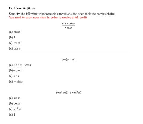 Solved Problem 5 6pts Simplify The Following Chegg