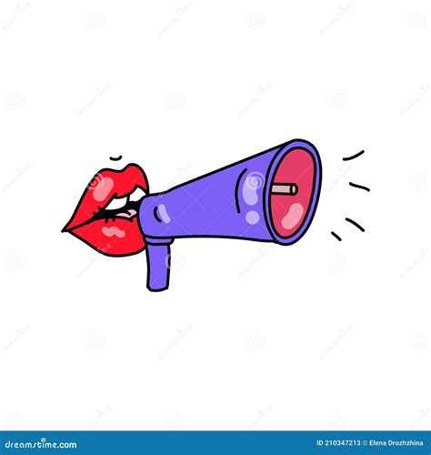 Open Female Mouth Shouts Into A Megaphone Stock Vector Illustration