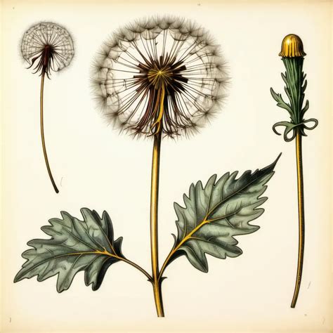 Detailed Botanical Drawing Of Dandelion Plant Exquisite Floral