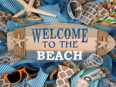 Beach Mesh Wreath Welcome To The Beach Wreath Summer Mesh Etsy