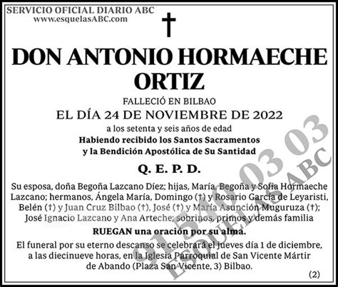 Esquela Publicada Abc Antonio Hormaeche Ortiz