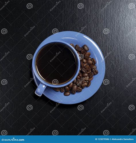 Blue Cup Of Coffee Stock Photo Image Of Beans Dark 123079586