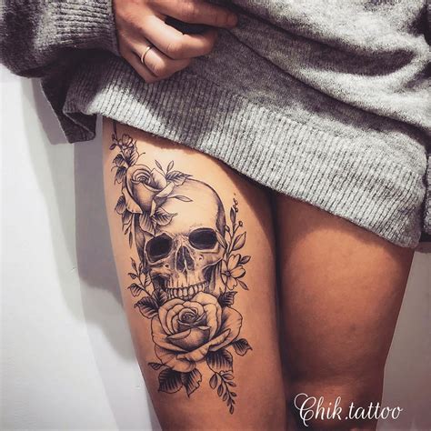 Arriba Foto Tatuajes De Calavera En La Pierna Para Mujer Lleno