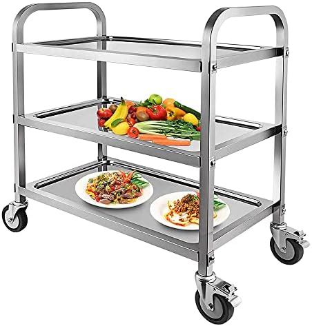 Nisorpa 3 Tier Stainless Steel Catering Trolley Wheels Utility Cart