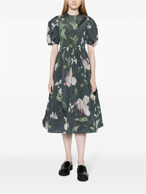 ERDEM Floral Print Midi Dress Green FARFETCH