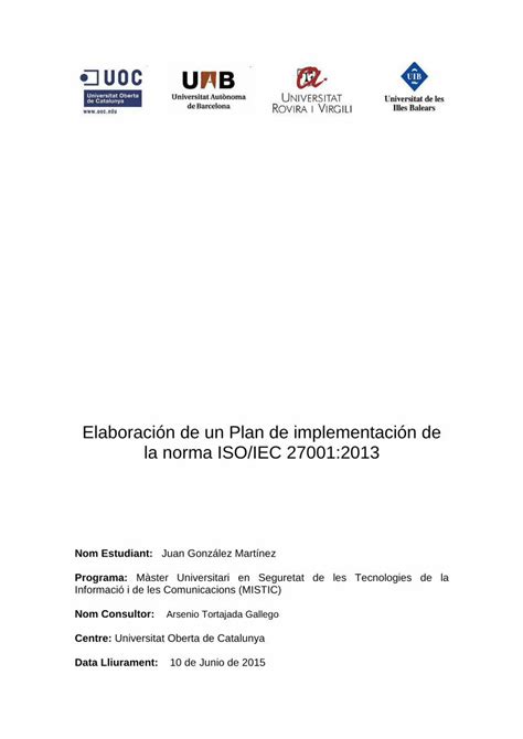 PDF Elaboración de un plan de implementación de la norma ISO