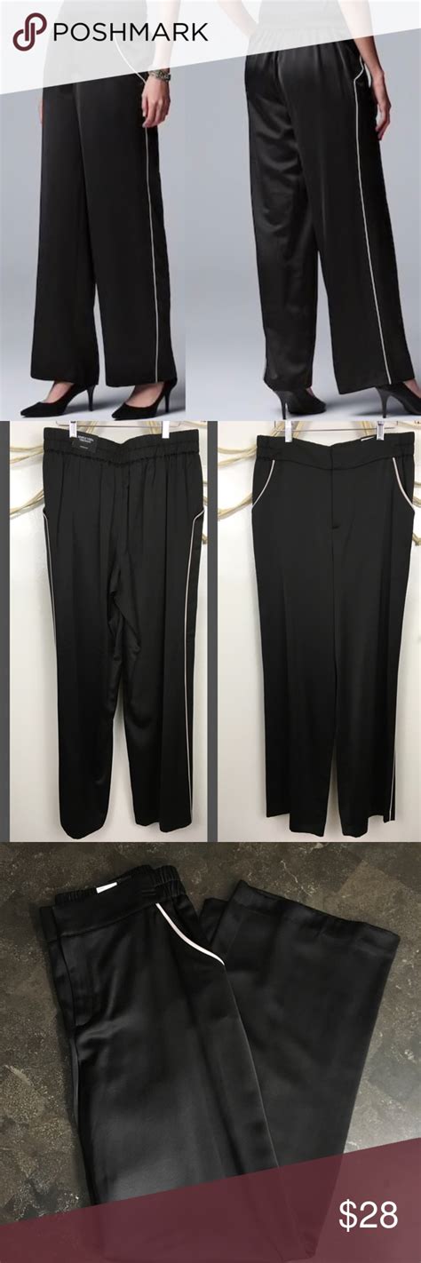 Simply Vera Black Satiny Wide Leg Trouser Pants M Simply Vera Wide