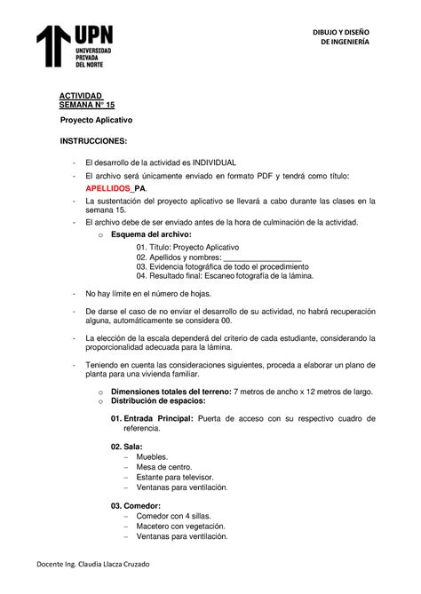 JP Instrucciones S 15 DIBUJO Y DISEÑO DE INGENIERÍA Docente Ing