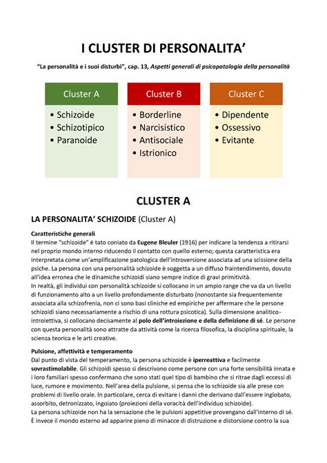 I Cluster DI Personalita I CLUSTER DI PERSONALITA La personalità e