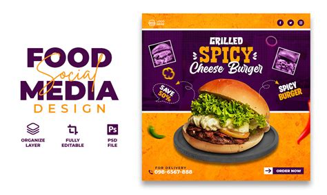 Grilled Spicy Cheese Burger Social Media Graphic By Creative Mind