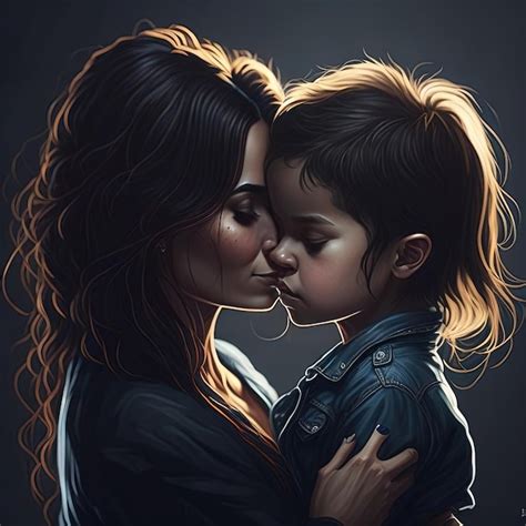 Una Pintura De Una Madre Y Su Hijo Bes Ndose Imagen Premium Generada