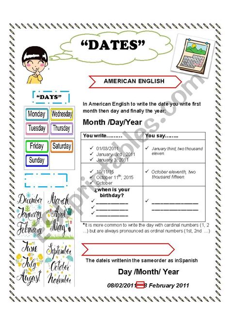 8 Dates Worksheets