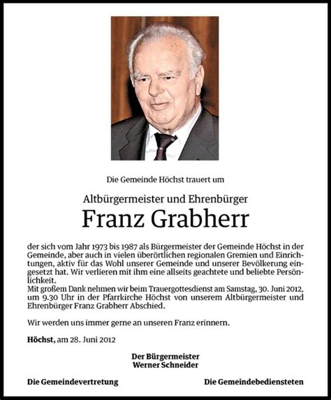 Todesanzeigen Von Franz Grabherr Todesanzeigen Vorarlberger Nachrichten