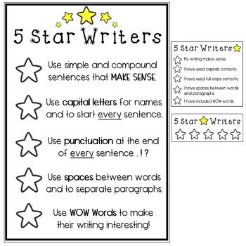 Star Writing Checklists And Poster By Miss Le Tpt Tpt