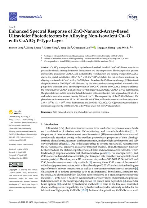 Pdf Enhanced Spectral Response Of Zno Nanorod Array Based Ultraviolet