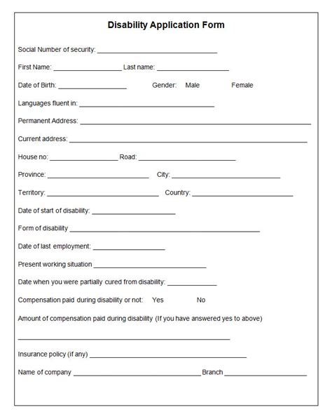 Disability Application Form Printable Printable Forms Free Online