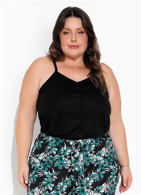 Blusa Preta Alças Plus Size Marguerite