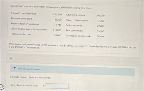 Solved Carla Vista Corporation Incurred The Following Costs Chegg