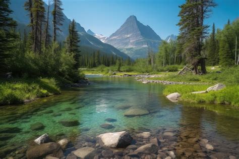 Premium Ai Image A River Running Through A Lush Green Forest