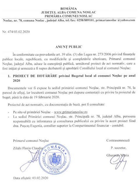 Anunț Dezbatere publică Proiect de Hotărâre privind Bugetul local al