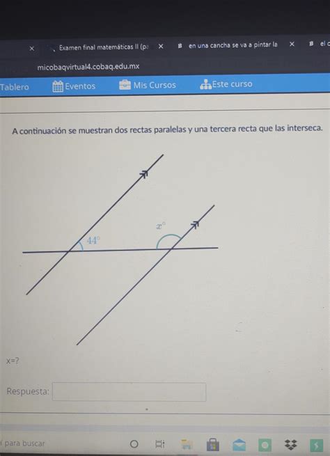 A continuación se muestran dos rectas paralelas y una tercera recta que