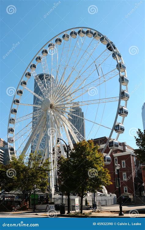 Close Up Of The Atlanta Skyview Ferris Wheel With Atlanta Skyline ...